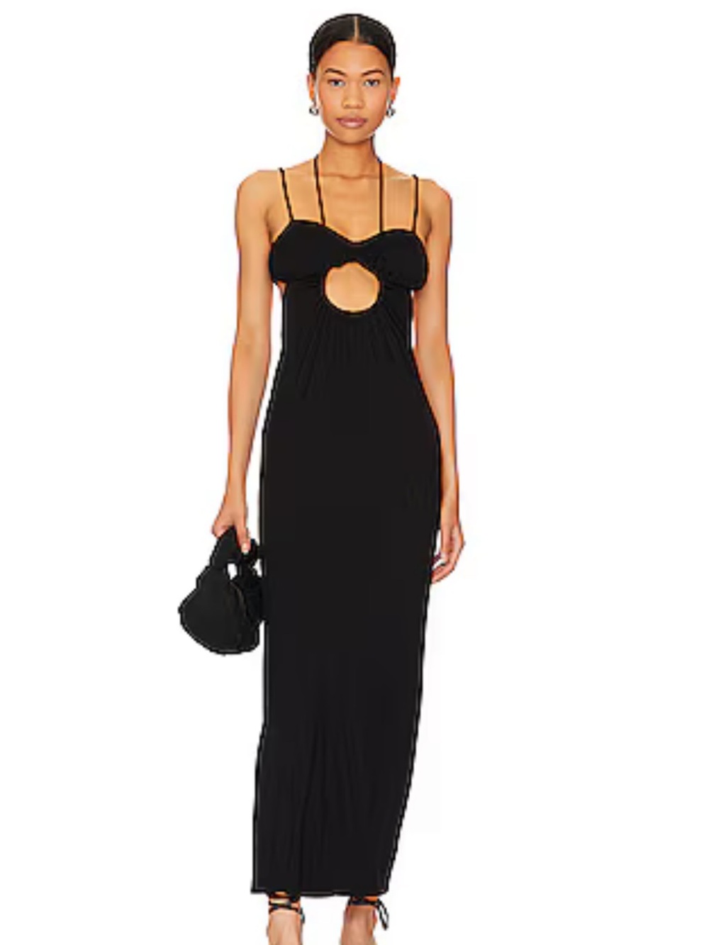 LPA Black Maxi Dress with Front Cutout and Double Spaghetti Straps